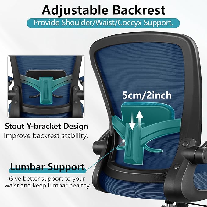 FelixKing Office Chair, Ergonomic Desk Chair Breathable Mesh Chairs with Adjustable High Back Lumbar Support Flip-up Armrests, Executive Swivel Comfy Task Computer Chairs for Home Office Navy-DeskLoop Office