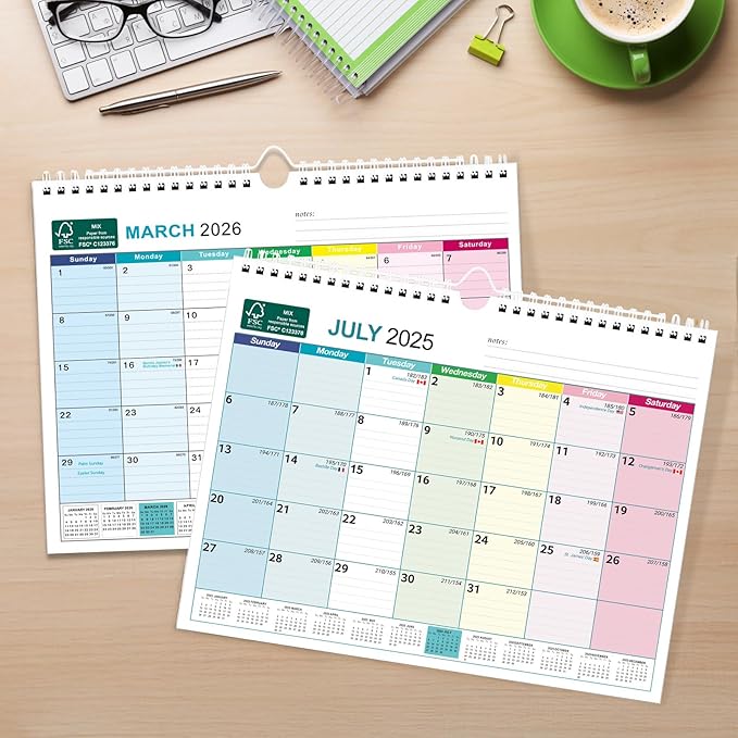 BOCT Wall Calendar 2025-2026 - Includes July 2025 to December 2026-18 Monthly Daily Planner 13 x 9.6 Inches, Julian Dates for New Year Christmas Gifts-DeskLoop Office