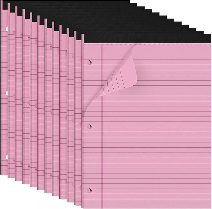 HAUTOCO 12 Pack 8.5 x 11 Legal Pads Pink Wide Ruled Notepads Perforated Writing Pads, 30 Sheets Per Notepad, 3-Hole Punched Paper, Writing Note Pads for School, Home, Office, Business-DeskLoop Office