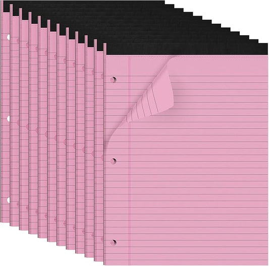 HAUTOCO 12 Pack 8.5 x 11 Legal Pads Pink Wide Ruled Notepads Perforated Writing Pads, 30 Sheets Per Notepad, 3-Hole Punched Paper, Writing Note Pads for School, Home, Office, Business-DeskLoop Office