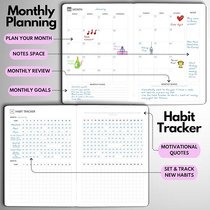 Undated Daily Planner – 6-Month A5 Productivity Organizer with Full Page Per Day, Hourly Schedule, Goal Setting, Habit Tracker, Weekly & Monthly Pages – Hardcover Time Management Notebook (Lilac)-DeskLoop Office