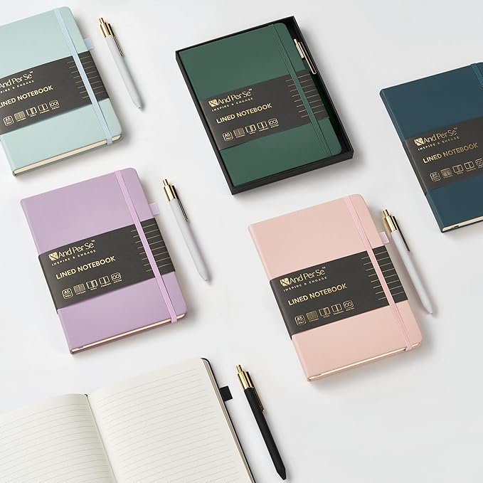 A5 Lined Leather Journal and Pen Set for Women&Men, Gift Box Included, Hardcover Notebook with 160 Pages 100GSM Thick Paper, for Work, Business, School or Home Writing (Pink)-DeskLoop Office