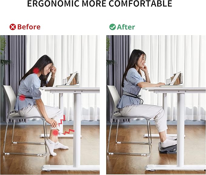 EUREKA ERGONOMIC Tilt Adjustable Footrest, Foot Rest for Under Desk at Work with Massage Surface, Office Foot Rest Under Desk with 20 Degree Tilt No Locking, Metal Frame-DeskLoop Office