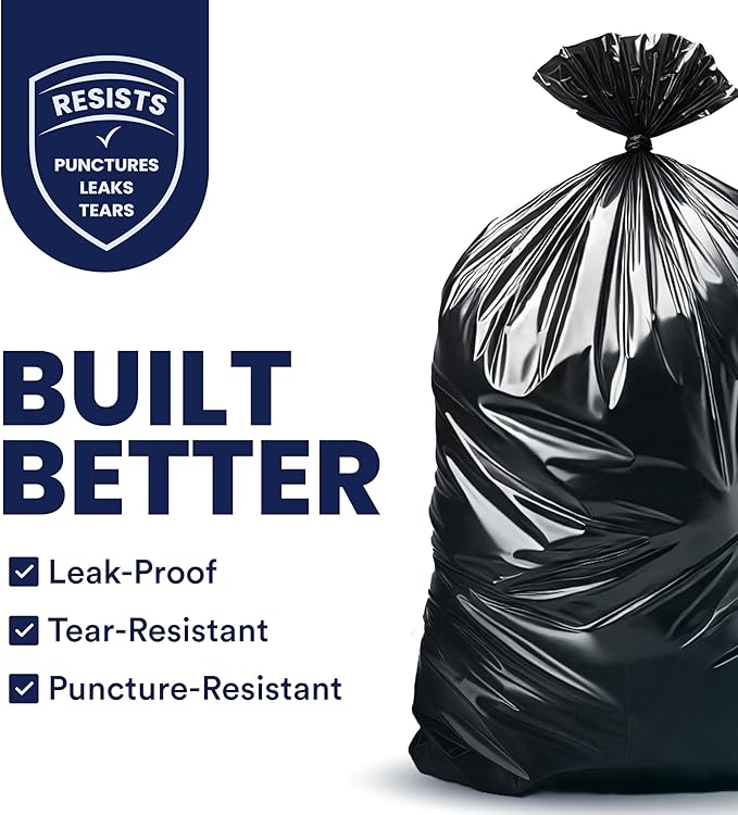 Plasticplace 55-60 Gallon Trash Bags │ 1.5 Mil │ Black Heavy Duty Garbage Can Liners │ 36” x 58” (100 Count)