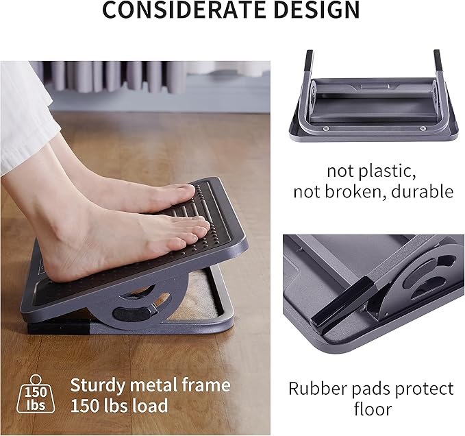 EUREKA ERGONOMIC Tilt Adjustable Footrest, Foot Rest for Under Desk at Work with Massage Surface, Office Foot Rest Under Desk with 20 Degree Tilt No Locking, Metal Frame-DeskLoop Office