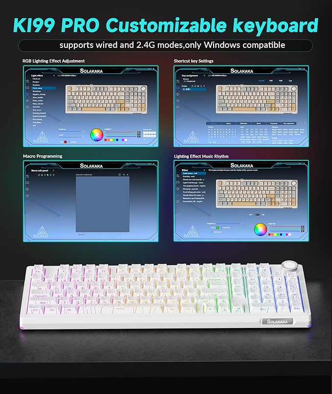 KI99 Pro 96% Wireless Mechanical Keyboard, RGB Gaming Keyboard, Hot-Swappable Pre-Lubed Switches, Gasket Structure Creamy Keyboards for Gamer/PC/Laptop (White)-DeskLoop Office