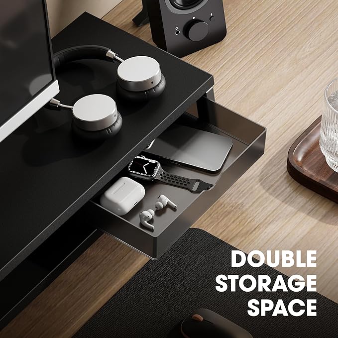 Fenge Dual Monitor Stand, Monitor Riser with Drawer, 42.5 Inch Large Computer Monitor Stand for 2 Monitors, 2 Tier Wooden Desk Shelf for Top of Desk-DeskLoop Office