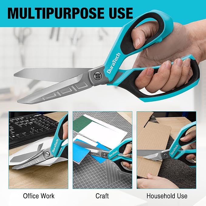 DURATECH 10" All-Purpose Heavy Duty Scissors, Stainless Steel Utility Scissors with Ergonomic Handle, Industrial Shears for Carpet, Leather, Fabric, and Household Use-DeskLoop Office