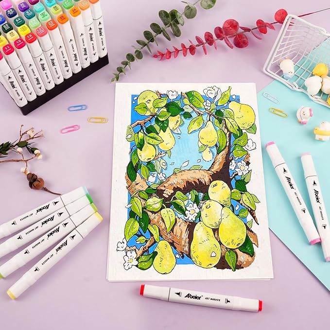 100 Colors Alcohol Markers Set, Dual Tips Blender Art Marker for Drawing, Permanent Sketch Markers for adult coloring, Alcohol Based, Adults Coloring and Artist Illustration.(BRUSH TIP)-DeskLoop Office