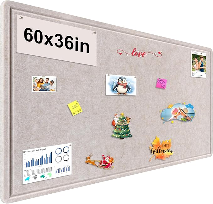 Large Bulletin Board, Foldable 60x36 Inches Cork Board Alternative, Large Felt Board Decorative Pin Board for Wall, Foldable Photo Board Self-Adhesive Vision Board with 36 Pushpins Light Khaki-DeskLoop Office