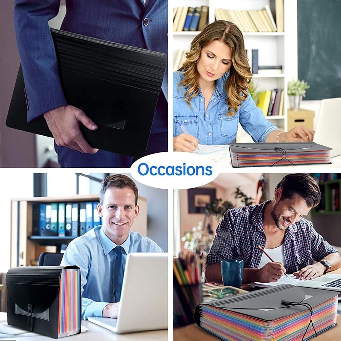 CHEPULA 2 Pack 24 Pockets Accordion File Organizer, A4 Multicolored Expanding File Folder, Large Capacity File Organizer Expandable Folder with Expandable Cover Document Organizer File Box-DeskLoop Office