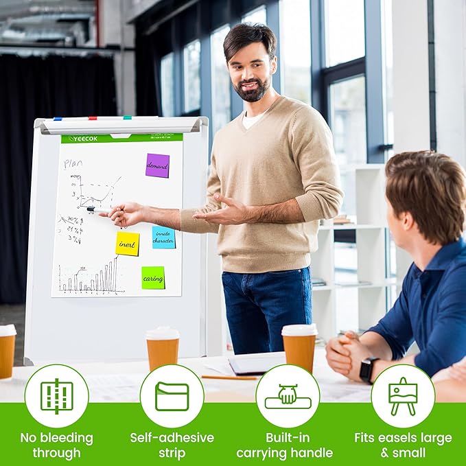 Self-Stick Mini Easel Pad 15 in x 18 in, 30 Sheets/Pad, 4 Pads/Pack, Sticky Flip Chart Paper for Teachers, Super Sticking Power & Bleed-Resistant-DeskLoop Office