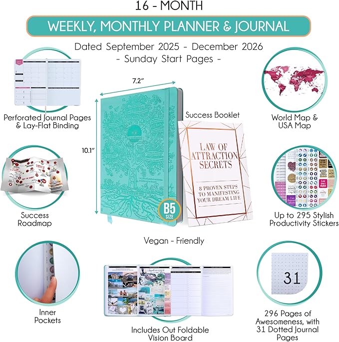 2025-2026 Planner Weekly and Monthly | 16-Month Life Planner to Increase Focus & Productivity | Reduce Overwhelm & Achieve Your Biggest Goals | Include Gift Box & Stickers | Sep 2025-Dec 2026-DeskLoop Office