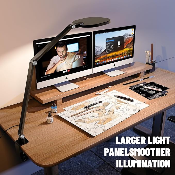 Led Desk Lamps for Home Office, Eye-Care Architect Light with Clamp, Dimmable Zoom Lighting with 3 Color Modes & 10 Brightness, Smart Computer Ring Light for Video Calls, Conference, Reading-DeskLoop Office