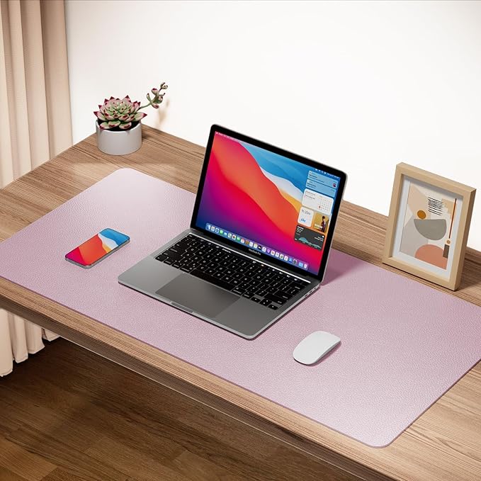 Boutilon Leather Mouse Pad,Extended Desk Pad for Keyboard and Mouse Non-Slip Study Desk Writing Pad Desktop Protector for Home Office Accessories,24"x 14"(S-Light Pink)