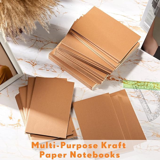 100 Pcs Kraft Notebook Journals 5.5 Inch x 8.3 Inch A5 Softcover Notebooks Bulk for Writing Sketch Office Notepad with 60 Pages 30 Sheets (Multicolor,Lined)(Brown,Unlined)-DeskLoop Office