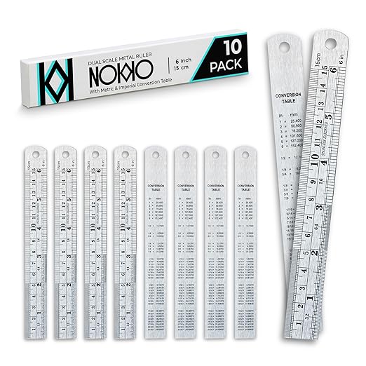 6 Inch Metal Ruler Bulk Set - 10-Pack of Compact 6 Inch / 15cm Stainless Steel Rulers - Precise Edge-Starting Imperial & Metric Measurements - Essential for Classrooms, Workshops, and Offices-DeskLoop Office