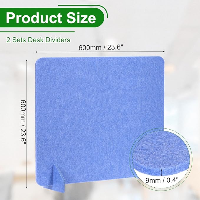 PATIKIL Desk Divider, 2 Set 24 x 24 Inch Acoustic Freestanding Desk Divider Desk Privacy Panel with 4 Pcs Support Feet for Library Office Workstation, Blue-DeskLoop Office
