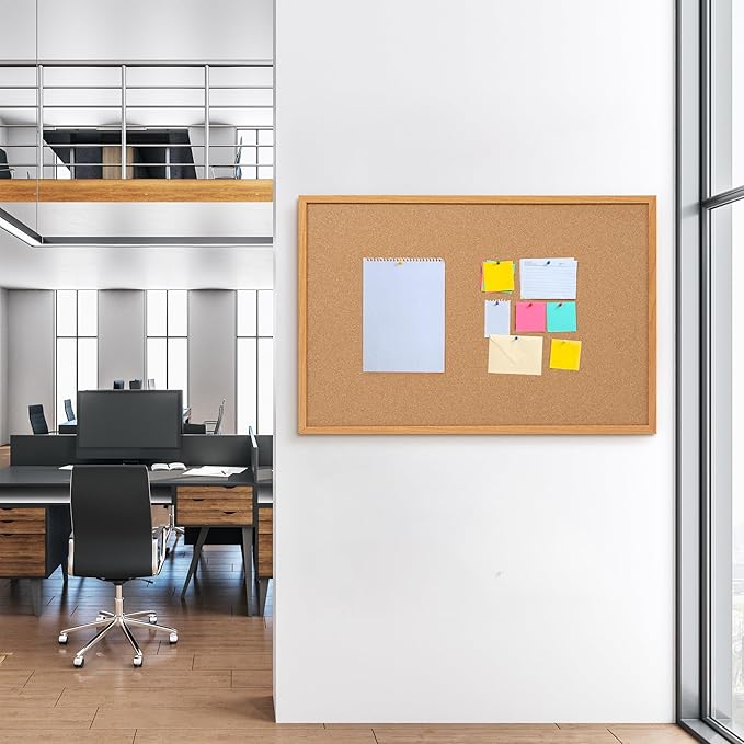 Board2by Cork Board Bulletin Board 24 x 36, Wood Framed Corkboards for Wall Decor, Hanging Office Message Board, Large Wall Mounted Notice Pin Board with 15 Push Pins for School, Home & Office-DeskLoop Office
