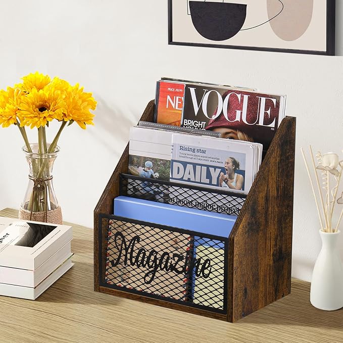 YINMIT Magazine Holder, Stepped 3 Tier Magazine Rack Floor, Magazine Storage Basket, Folder Organizer Bin for Magazines,Books,Newspapers,Tablets-DeskLoop Office