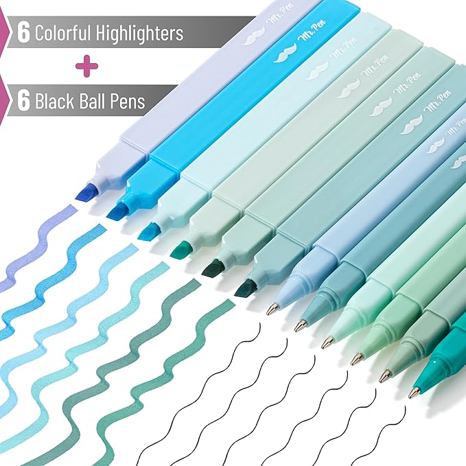 Mr. Pen- Aesthetic Highlighters and Pens No Bleed, 12 Pack, Forest Green Color Bible Highlighters No Bleed, Black Ink Bible Pens, Highlighter Pens, No Bleed Highlighters for Bibles, Bible Pens