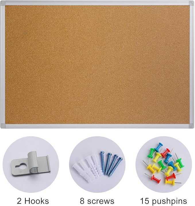 Board2by Bulletin Board 36 x 48, Silver Aluminium Framed 4x3 Large Wall Mounted Cork Office Notice Pin Board-DeskLoop Office