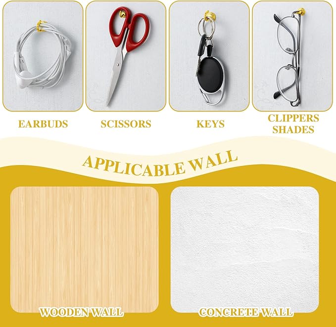 Hotop 60 Pieces Push Pin Wall Hooks Metal Thumb Tack Hangers Iron Alloy Nail Decorative Picture Hooks for 20 Lbs Home Office School Party Supply (Gold)-DeskLoop Office