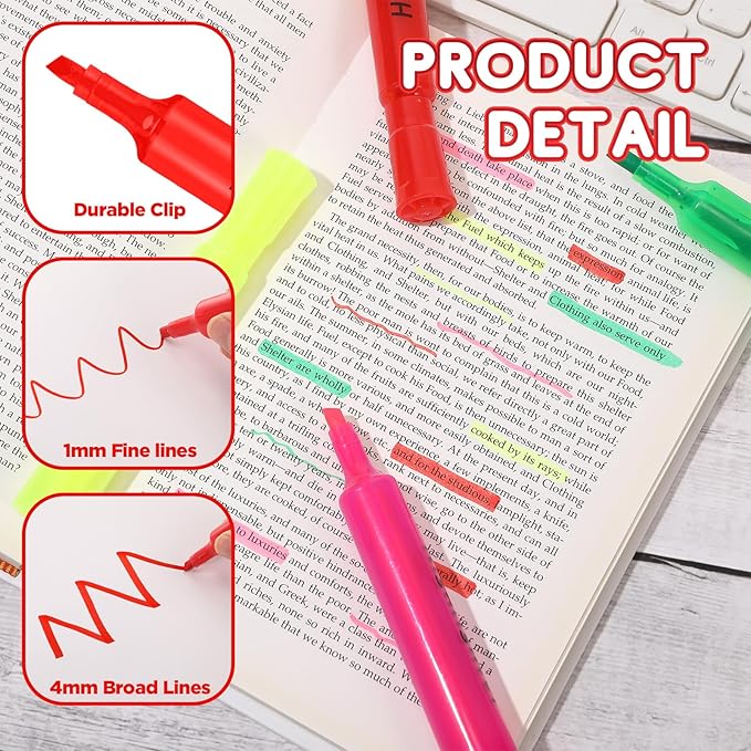 Qilery 72 Pack Highlighters Bulk, Tank Style Chisel Tip Highlighters Markers Quick Drying for Kids and Adult Coloring, Classroom Home Office School Supplies (Red)-DeskLoop Office