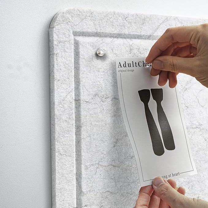 Bulletin Board, 24 x 18 Inches Felt Decorative Pin Board, Cork Alternative for Wall, Foldable Photo Self-Adhesive Vision Mood Board With 20 Pushpins - Marble White-DeskLoop Office