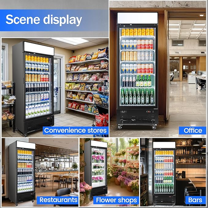 Commercial Beverage Refrigerator 15 Cu.ft. with Glass Door Display Merchandiser Fridge ETL Drink Cooler for Bars,Restaurants, Convenience Stores, Supermarkets and Offices-DeskLoop Office