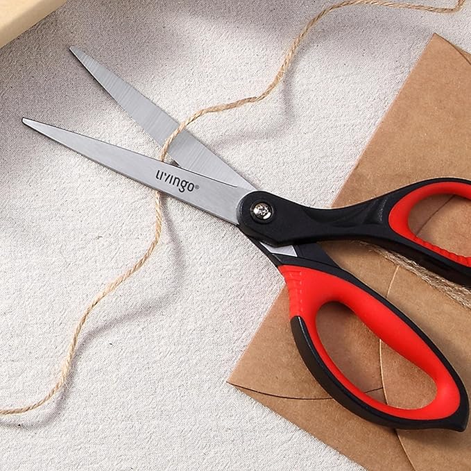 LIVINGO 8.5” Scissors All Purpose - Ultra Sharp Multipurpose 3 Pack Heavy duty Shears for Office, Home, School Sewing and Crafting Cutting Fabric, Paper, Red Comfort Grip-DeskLoop Office