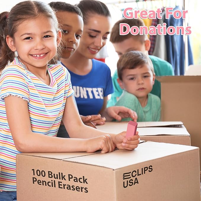 Erasers Bulk, 100 Pink Erasers for School, School Supplies for Kids-DeskLoop Office