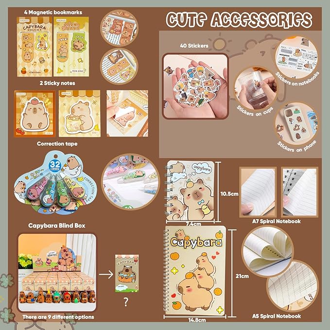 Capybara Stationery Gifts Set for Kids,28 Pcs Kawaii School Supplies Kit with Pencil Case,Notebooks,Erasable Pens,Stickers-Cute Back to School,Easter,Birthday & Christmas Gift Box-DeskLoop Office
