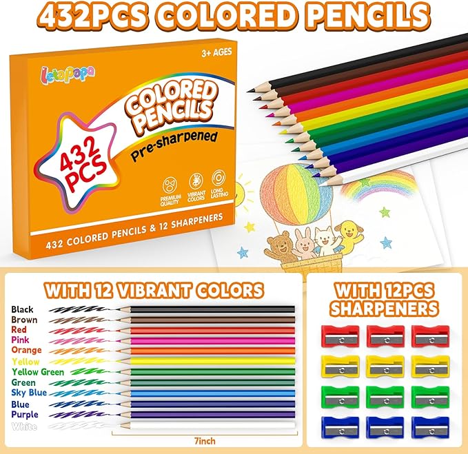 432 Count Colored Pencils Bulk, Colored Pencils for Kids, Pre-sharpened Color Pencils Set 12 Colors, Coloring Pencil Bulk for Teachers School Supplies, Back to School Classroom Prizes Gifts-DeskLoop Office