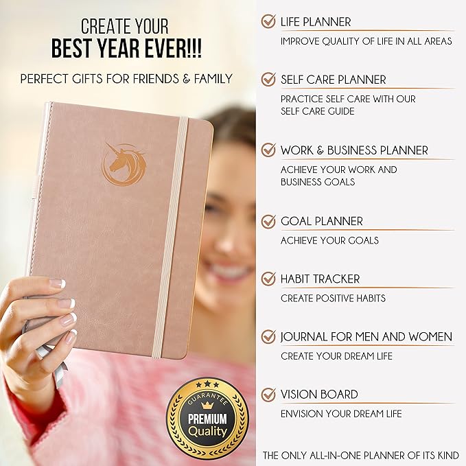 Life Planner - Undated Daily, Weekly & Monthly Planner with Budget Section | A 12 Month Journey to Increase Productivity & Happiness | Life Organizer & Gratitude Journal - Horizontal Format-DeskLoop Office