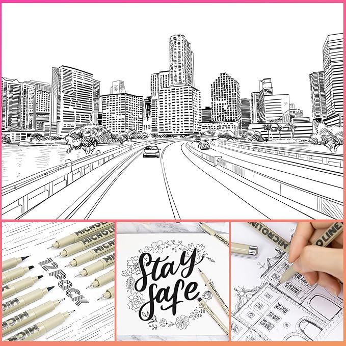 KERIFI Micro-Pen Fineliner Ink Pens, 12 Pack Black Micro Fine Point Drawing Pens Waterproof Archival Ink Multiliner Pens for Artist Illustration, Sketching, Technical Drawing, Zentangle, Scrapbooking-DeskLoop Office