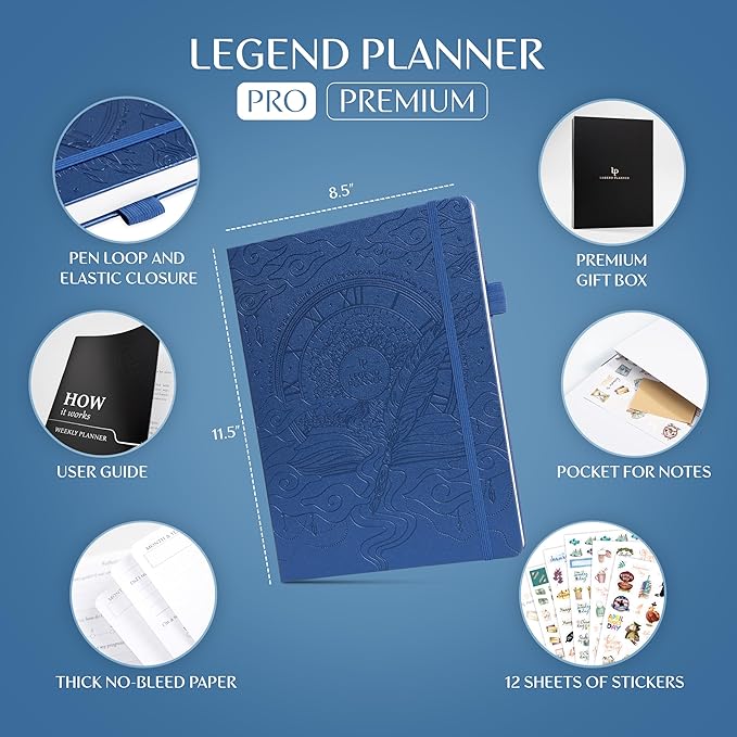 Legend Planner PRO Premium – Large Undated Weekly, Monthly & Budget Planner with Habit Tracker – Life Organizer for Time & Task Management, Goal Setting & Productivity – A4 Size (MysticBlue, NewCover)-DeskLoop Office
