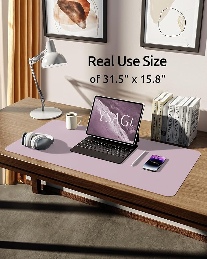 YSAGi Leather Desk Protector, Office Mat, Large Mouse Mat, Non-Slip PU Leather Blotter, Laptop Desk Mat, Waterproof Writing Pad for Office and Home (Grayish Lavender, 31.5" x 15.8")-DeskLoop Office