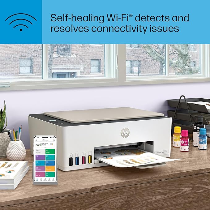 HP Smart Tank 5103 Wireless All-in-One Refillable Ink Tank Printer, Scanner, Copier with 2 Years of Ink and 100 Sheets of Photo Paper Included, Best for Home (5D1B2A)-DeskLoop Office