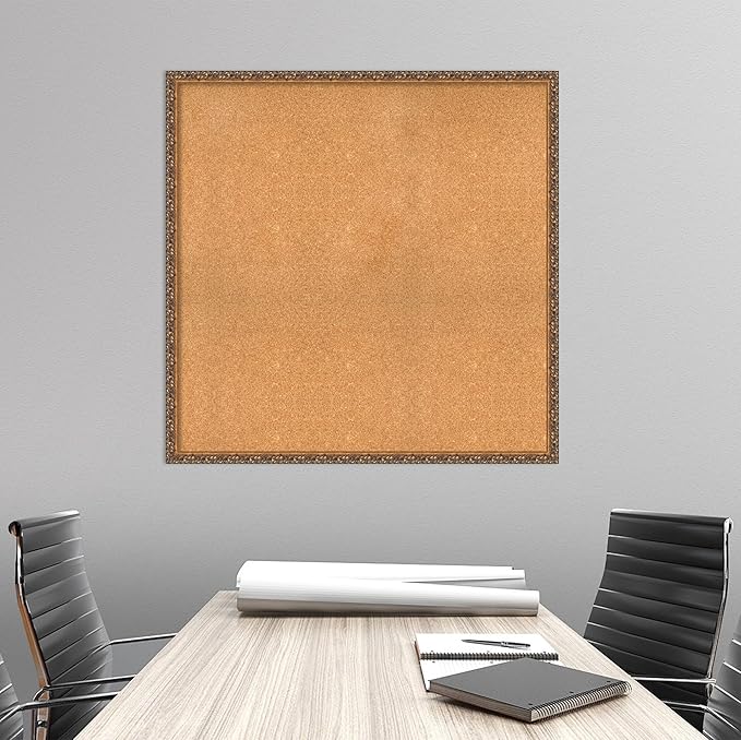 Amanti Art Natural Cork Board for Wall, 38x38 Vision Board with Bronze Frame, Oversize Corkboard Office Decor for Home Organization, Traditional Corkboard Pinboard to Display Items for Home-DeskLoop Office