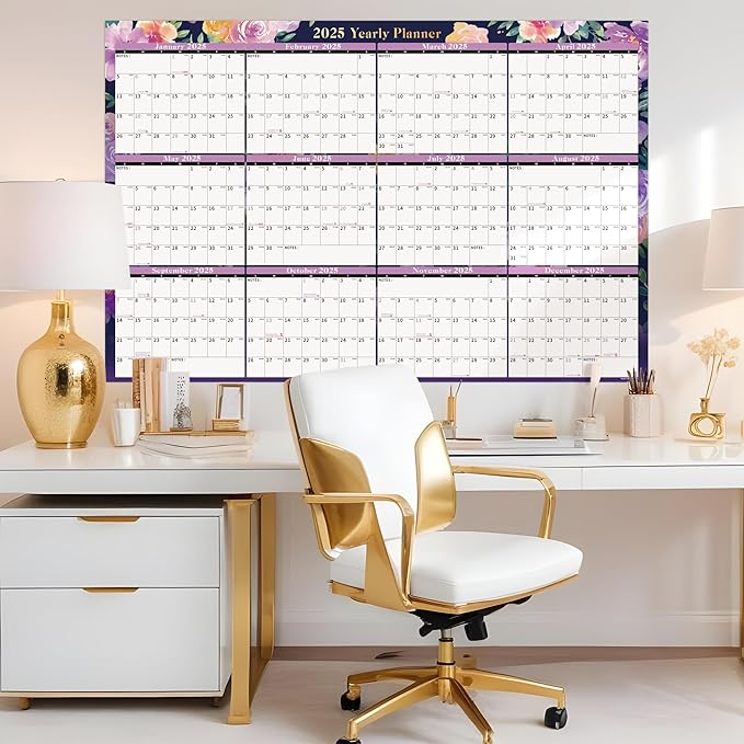 Ospelelf Dry Erase Wall Calendar 2025-2026 Large Laminated Calendar 32'' x 48'' Yearly Office Horizontal 24 Month Calendar, Use Jan 2025 - Dec 2026 (Floral)-DeskLoop Office
