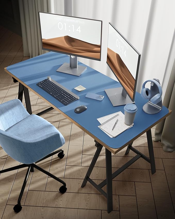 YSAGi Leather Desk Protector, Office Mat, Large Mouse Mat, Non-Slip PU Leather Blotter, Laptop Desk Mat, Waterproof Writing Pad for Office and Home (Sea Blue, 47.2" x 23.6")-DeskLoop Office