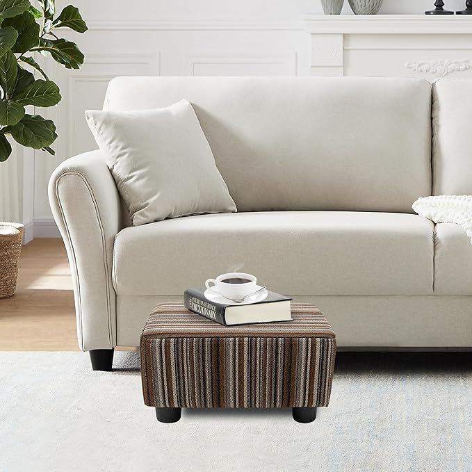 CAROLMADE Small Foot Stool Ottoman Footstool with Legs Under Desk Footrest for Living Room Bedroom and Office,Linen-Stripe Brown-DeskLoop Office