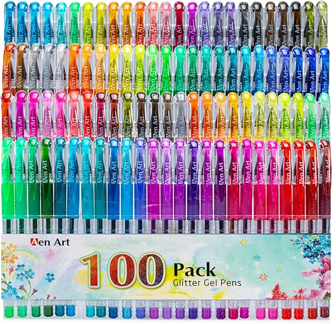 Glitter Gel Pens, 100 Color Glitter Pen Set for Making Cards, 30% More Ink Neon Glitter Gel Marker for Adult Coloring Books, Journaling Crafting Doodling Drawing-DeskLoop Office