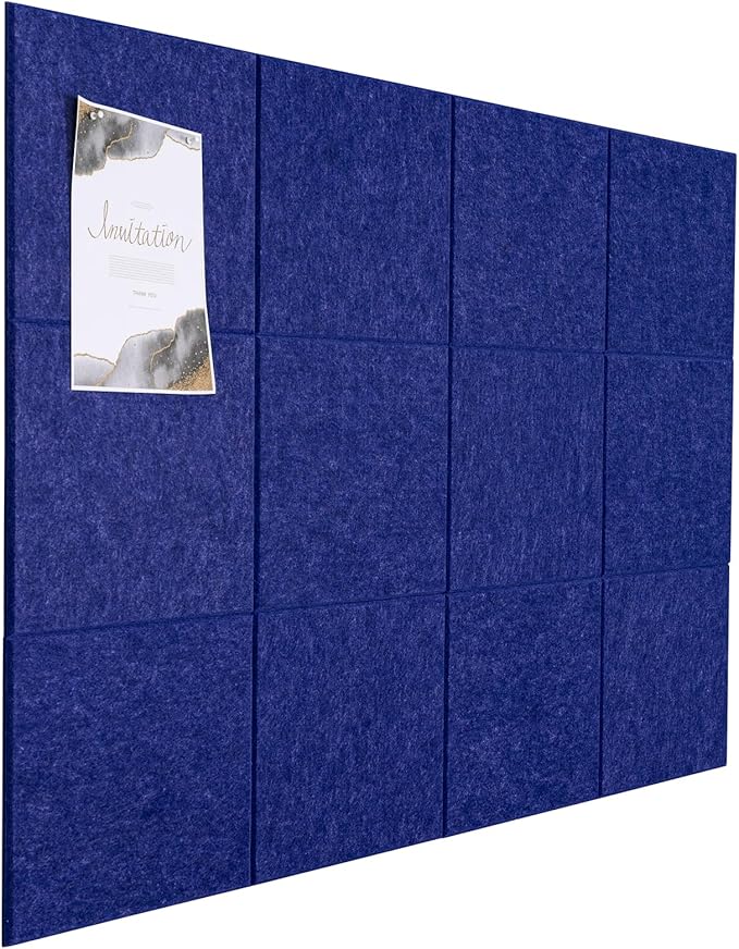 Large Cork Board Alternative, 12 Pack Felt Board with Safe Removable Adhesive Tabs Felt Wall Tiles, Large Cork Boards for Walls, Cork Board for Home Office, Pin Boards for Walls, Royal Blue-DeskLoop Office