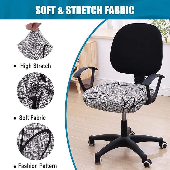 Smiry Printed Office Computer Chair Seat Covers, Stretch Fit Universal Desk Rotating Chair Cover Washable Removable Seat Cushion Protectors - Grey and Black-DeskLoop Office
