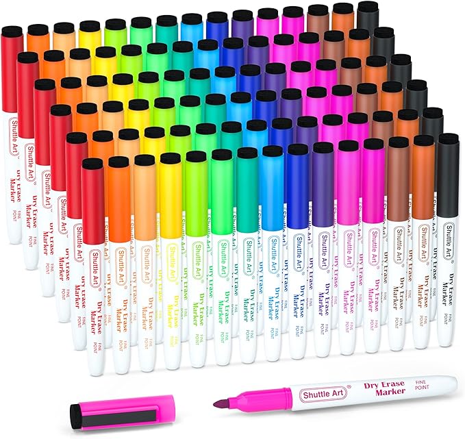 Shuttle Art Dry Erase Markers, 90 Bulk Pack 15 Colors Magnetic Whiteboard Markers with Erase, Fine Point Dry Erase Markers are Perfect for Writing on Whiteboard Mirrors Glass for School Office-DeskLoop Office