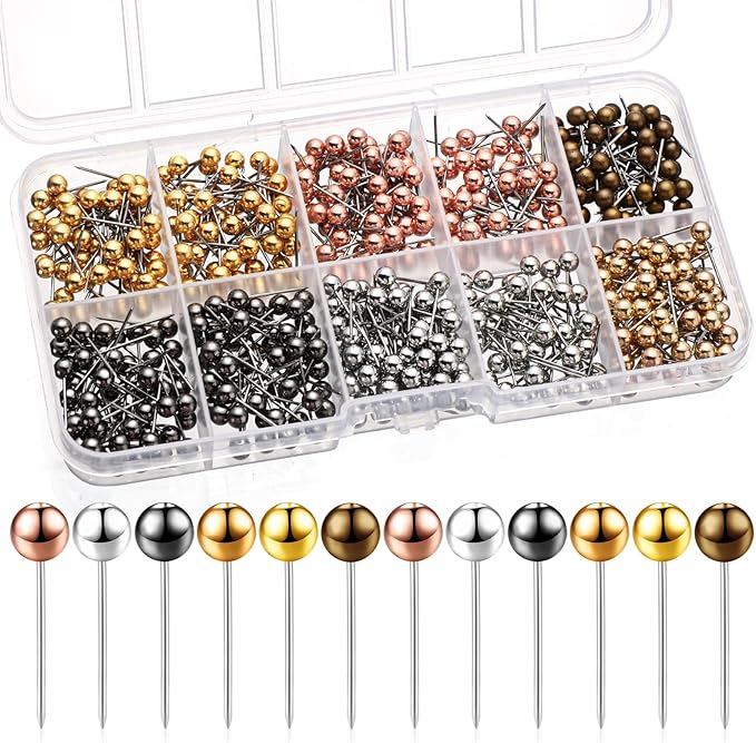 Outus 500 Pieces Map Push Pins 1/8 Inch Map Tacks Plastic Round Head Tacks with Steel Points(Metallic Color, 1/8 Inch)-DeskLoop Office