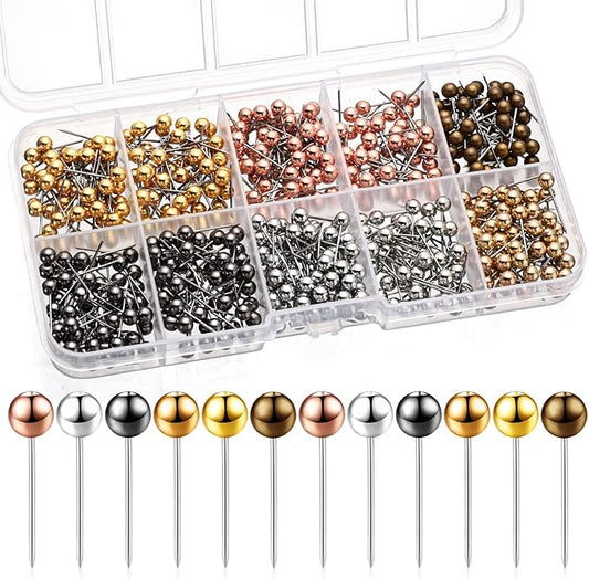 Outus 500 Pieces Map Push Pins 1/8 Inch Map Tacks Plastic Round Head Tacks with Steel Points(Metallic Color, 1/8 Inch)-DeskLoop Office