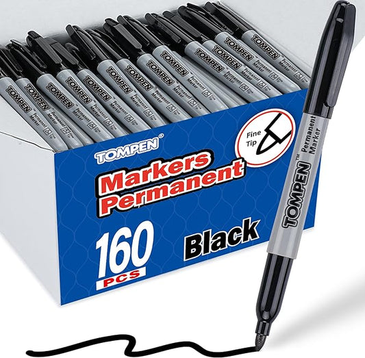 Black Permanent Markers,Fine Tip,160 Pack Bulk,Waterproof Permanent Marker Pens with Quick Drying on Wood,Plastic,Paper,Metal,Mirror for Office School Classroom Home-DeskLoop Office
